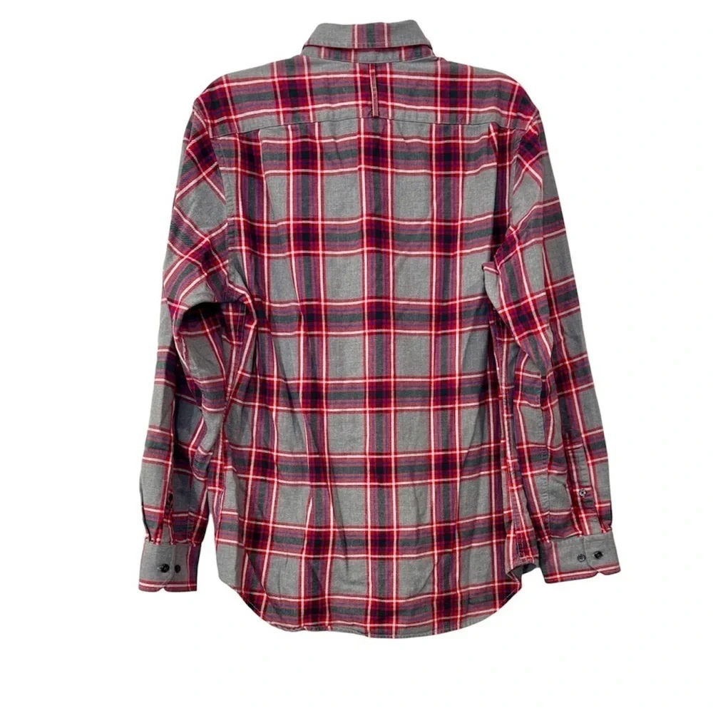 Banana Republic Shirt Plaid Flannel 100% Cotton Button Down Gray Red Size Large